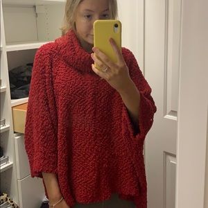 red cowl neck sweater